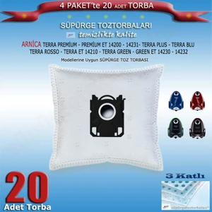 Arnica Terra Premium - Premium Et 14200 - 14231 - Terra Plus - Terra Blu - Terra Rosso - Terra Et 14210 - Terra Green - Green Et 14230 - 14232 Modellerine Uygun 20 Adet Süpürge Toz Torbası 202420