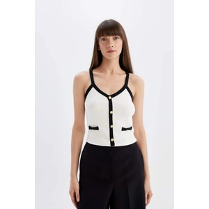 Slim Fit Dar Kesim V Yaka Fitilli Kaşkorse Askılı Atlet D5404AX24SM