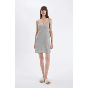 Regular Fit V Yaka Ribana Askılı Gecelik-Fall in Love D0648AX24HS