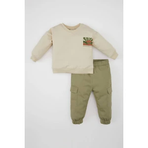 Erkek Bebek 2'li Takım Baskılı Sweatshirt Kargo Cepli Beli Lastikli Pantolon D3348A524AU