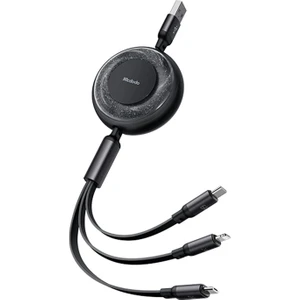 Forestl Digital Mdd 3'ü 1 Arada 66W Geri Çekilebilir Şarj Kablosu Usb-A-Lightning + Type-C + Mikro USB Işıklı Veri Kablosu-Siyah (Yurt Dışından)