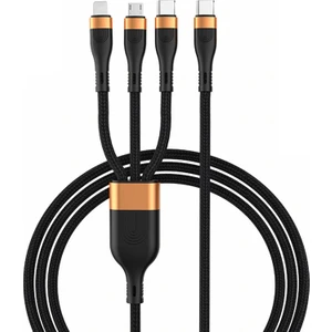 Forestl Digital 1,2 M Pd 100W 3'ü 1 Arada Tip-C'den Lightning+Tip-C+Mikro Veri Kablolu Telefon Hızlı Şarj Naylon Kablo-Siyah/altın (Yurt Dışından)
