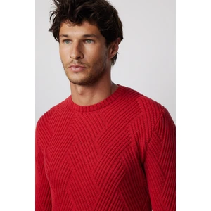 Bisiklet Yaka Desenli Yumuşak Dokulu Erkek Kırmızı Kazak