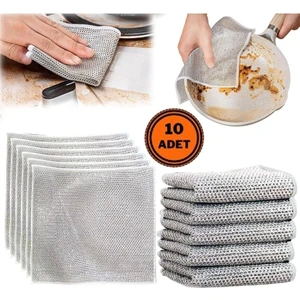 Main Shop 10 Adet Çizmez Bulaşık Teli Çelik Bez 20x20 cm Çift Katmanlı