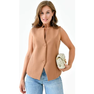 Kamel Kaçık Yaka Kuplu Yelek