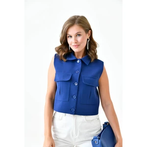 Lacivert Cepli Tam Kalıp Yelek