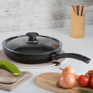 20 cm Gold Stone Ezme Seri Kapaklı Tava, Non-Stick Kızartma Tavası (Bakalit Kulplu)