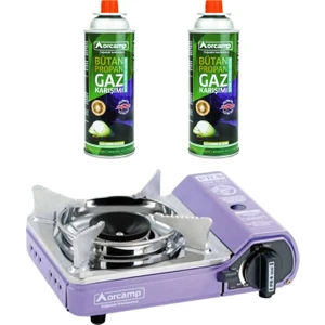 Tekli Mini Portatif Kamp Ocak ve 2 Adet 227 gr Gaz Kartuş Seti Mor