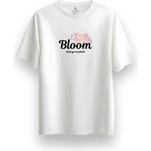 Alex Rosen  Oversize Bisiklet Yaka Baskılı Kısa Kollu Beyaz Tişört