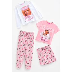 For You Kids Barbie 4'lü Tshirt Pembe Şort Pantolon Takım