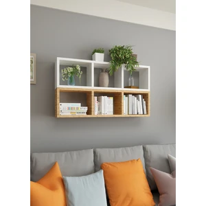 Dekormer Design Kitaplık Duvar Rafı Mobilya Ikili Renkli Takım Beyaz Atlantik Çam