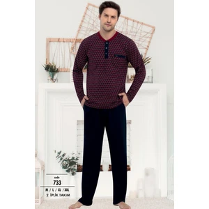 % Pamuklu Erkek Pijama Takım, Uzunkol 2 Iplik Dokuma