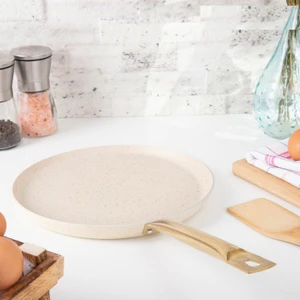 28 cm Cream Kısa Kenarlı Krep Tava, Non-Stick Krep Omlet Tavası (Çelik Boru Kulp)