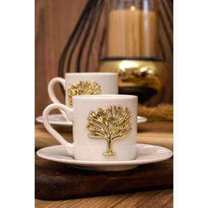 Heda Porselen Hayat Ağacı Altın Kabartma Motif 4 Parça 2 Kişilik Kahve Fincan Takımı 100 ml
