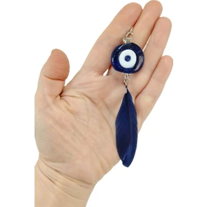 Lacivert Danagözü Nazar Boncuğu El Yapımı Tüy Temalı Anahtarlık/araba Dikiz Ayna Süsü