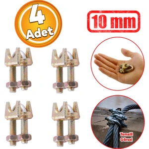 Çelik Halat Sıkma Sabitleme Klemensi 10 mm Çamaşır Ipi Sıkma Bağlama Somunlu A Tipi Kelemens 4 Adet