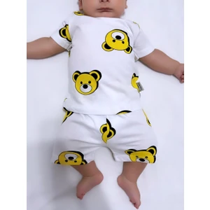 Drop Kids Bebek Pijama Takımı Kısakol Şort Sarı Ayıcık Desen  Pamuk Yenidoğan