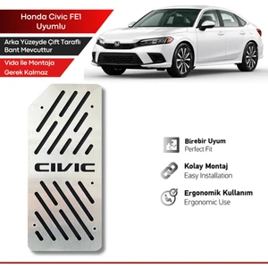 Honda Civic Fe1 Ayak Dinlendirme Pedalı Krom Ayak Dayama Pedalı 2021 Sonrası Uyumlu