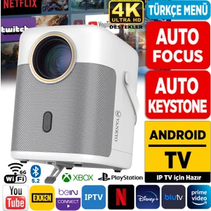 H300A Android TV 4K Destekli Projeksiyon Cihazı +Auto Focus+Auto Keystone 6G Wi-Fi+5.2 Bluetooth 240 Inç Yansıtma+HiFi Dolby Ses Sistemi Beyaz PS5/PS4/XBOX/HDMI/USB