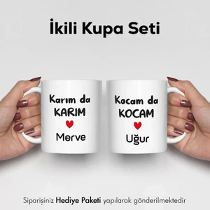 Kişiye Özel Kocamda Kocam Karımda Karım Fotoğraflı Isimli 2'li Kupa Bardak