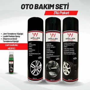 Oto Bakım Seti 3'lü Paket Lastik Parlatıcı Jant Temizleyici Döşeme Temizleyici 3X500 Ml.