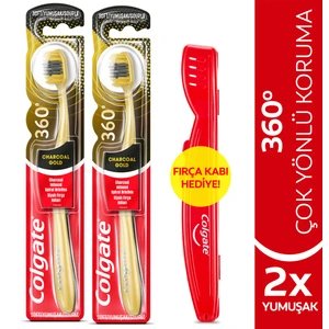 360 Charcoal Gold  Yumuşak Diş Fırçası x 2 Adet + Diş Fırçası Kabı