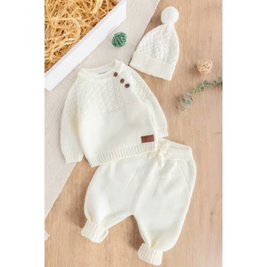 Erkek Bebek Bereli Triko Kışlık Bebek Takım Şapkalı Bebek Takım