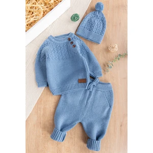 Erkek Bebek Bereli Triko Kışlık Bebek Takım Şapkalı Bebek Takım