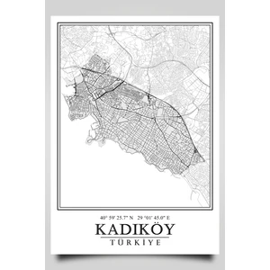 Hari Tasarım Kadıköy Şehir Haritası Çerçevesiz Poster-Harita Sanatı, Map Art Design