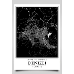 Hari Tasarım Denizli Şehir Haritası Çerçevesiz Poster-Harita Sanatı, Map Art Design