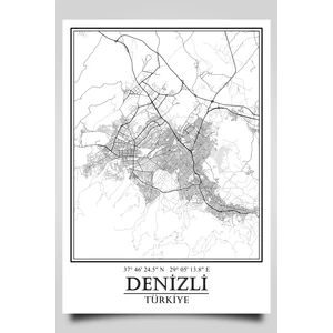 Hari Tasarım Denizli Şehir Haritası Çerçevesiz Poster-Harita Sanatı, Map Art Design