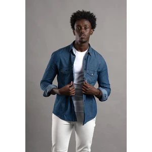 Regular Fit Çift Cepli Renkli Erkek Pamuklu Kot Gömlek