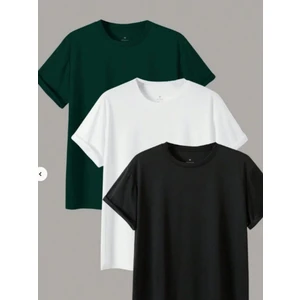 Tarz Cool Erkek 3 Lü Paket Comfort Fit %100 Pamuk Kalın Dokulu Çok Renkli T-Shirt