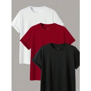 Tarz Cool Erkek 3 Lü Paket Comfort Fit %100 Pamuk Kalın Dokulu Çok Renkli T-Shirt