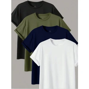 Tarz Cool Erkek 4 Lü Paket Comfort Fit %100 Pamuk Kalın Dokulu Çok Renkli T-Shirt
