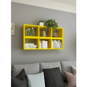 Dekormer Design Kitaplık Duvar Rafı Yatay Dikey Takım Sarı