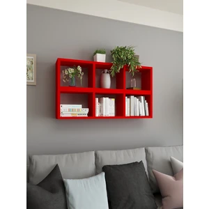 Dekormer Design Kitaplık Duvar Rafı Yatay Dikey Takım Kırmızı