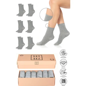 Bambu Kadın Lastiksiz Gri Melanj Soket Dikişsiz Premium Çorap Kutulu 6'lı / Iz Bırakmaz / Sıkmayan Çorap