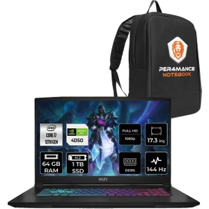 Msı Katana 17 Intel Core I7 13620H 64GB 1tb SSD RTX4050/6GB 17.3" Fhd 144Hz Fdos Taşınabilir Bilgisayar B13VEK-1036XTR & Per4 Çanta B13VEK1036XTRP333