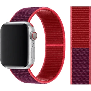 Apple Watch 42MM Uyumlu Kordon Hasır Örgü Cırt Cırtlı Terletmeyen Krd-03 Kumaş Kayış, 52-Red Purple