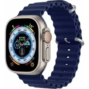 Apple Watch Ultra 49MM Uyumlu Kordon Ocean Silikon Yumuşak Esnek Metal Tokalı Krd-75 Kayış, Lacivert