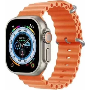 Apple Watch Ultra 49MM Uyumlu Kordon Ocean Silikon Yumuşak Esnek Metal Tokalı Krd-75 Kayış, Turuncu