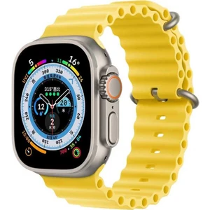Apple Watch Ultra 49MM Uyumlu Kordon Ocean Silikon Yumuşak Esnek Metal Tokalı Krd-75 Kayış, Sarı