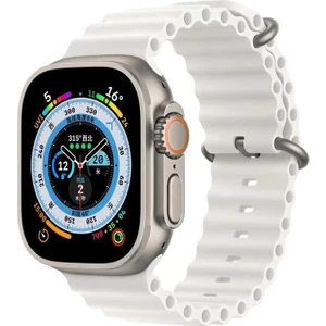Apple Watch Ultra 49MM Uyumlu Kordon Ocean Silikon Yumuşak Esnek Metal Tokalı Krd-75 Kayış, Beyaz