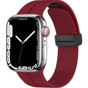 Apple Watch 7 45MM Uyumlu Kordon Silikon Metal Mıknatıslı Toka Krd-84 Kayış, Derin Mor