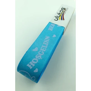 Mavi Hoşgeldin Bebeğim Baskılı Grogren Kurdele 2,5 cm