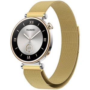 Huawei Watch Gt 4 41MM 18MM Uyumlu Kordon Hasır Metal Mıknatıslı Örgü Zore Krd-01 Kayış, Gold