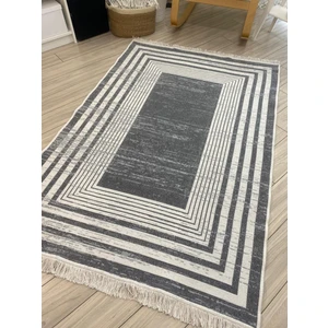 Stay With Love Kilim Çift Taraflı Dokuma Kilim Modern Desenli Yıkanabilir Pamuklu Dokuma Lüks Kilim Gri-Beyaz