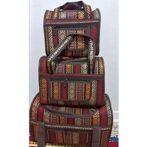 3’lü Hasır Model Kamp,Piknik,Aile El Çantası (Renkli)