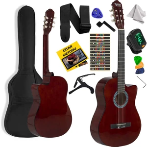 CG-395BR Kahve Renk Kesik Klasik Gitar 4/4 Yetişkin Boy Sap Ayarlı Full Set